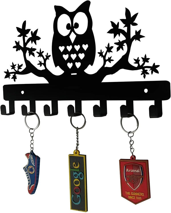 Owl on Maple Trees Steel Key Holder, Steel Key Rack, Metal Owl Key Hanger Wall hanging Towel Rack Coat rack Storage rack