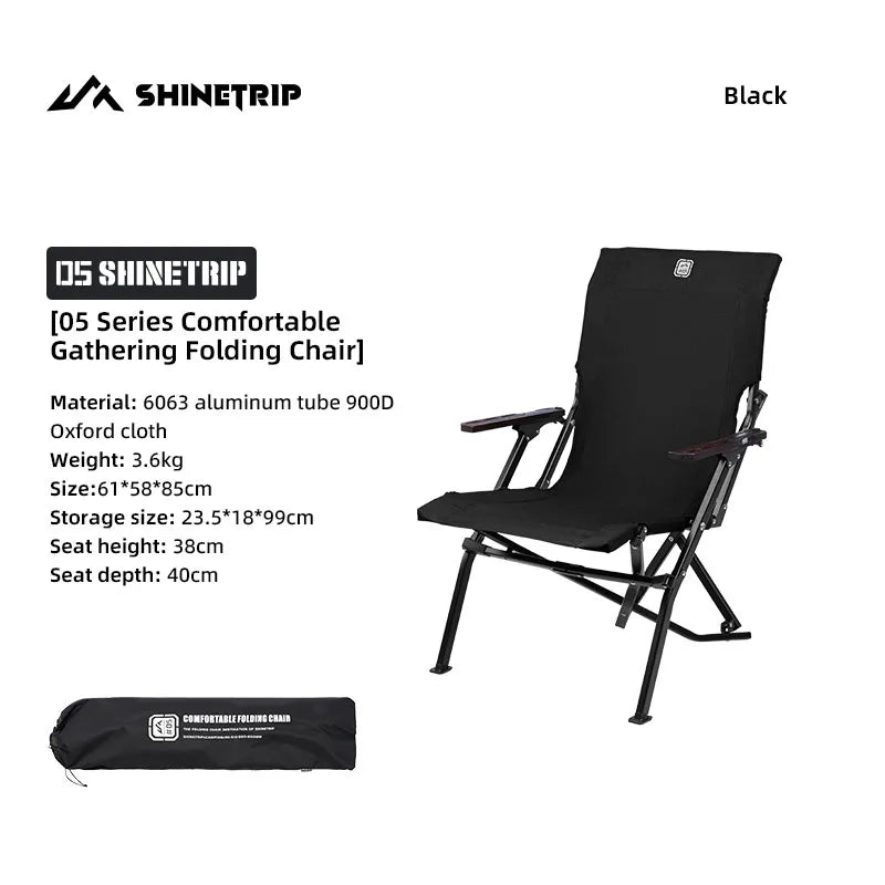 ShineTrip Outdoor Camping Foldable Portable Chair Aluminum Alloy High Back Recliner Fishing Picnic Equipment Chair