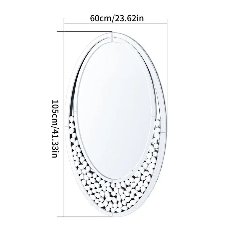 Modern Decor Mirror Large Wall Mirror Elliptical Vanity Mirror w Diamonds Crystal Frame for Home Livingroom Dining Room