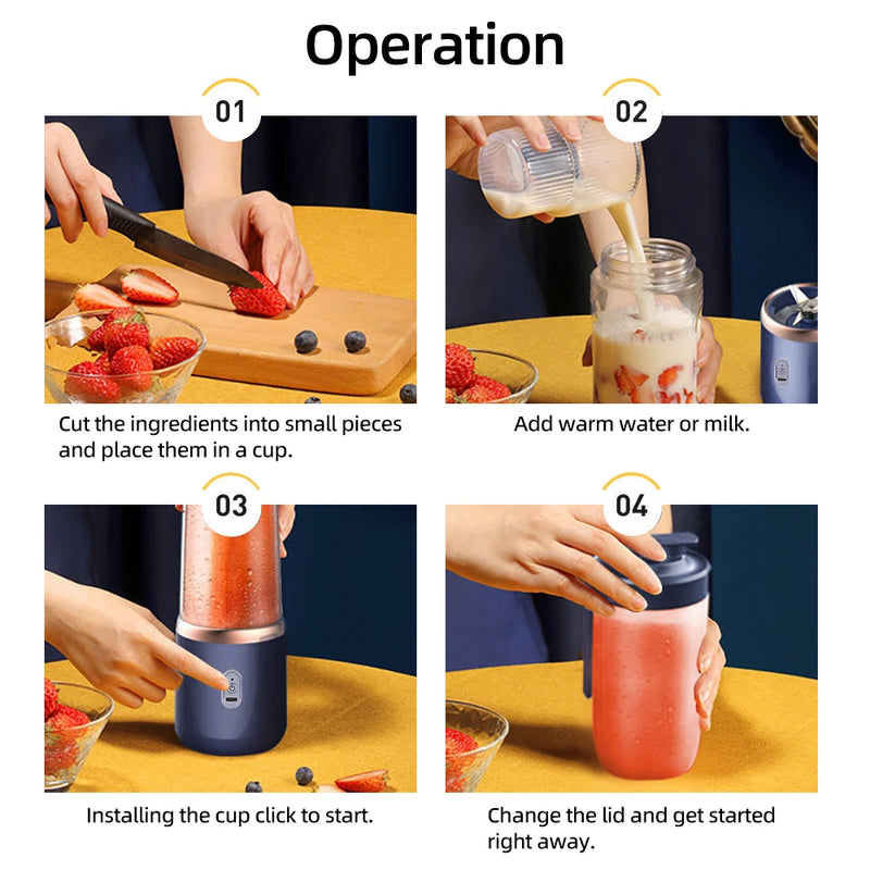 1pc Portable Small Electric Juicer Stainless Steel Blade Cup Juicer Fruit Automatic Smoothie Blender Kitchen Tool