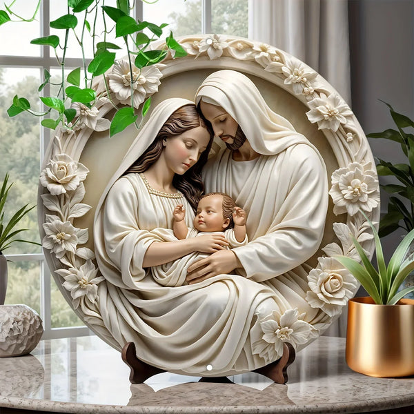 1pc Round aluminum "Nativity" sign, Flat 3D vision, wreath, Round Christmas sign, front door, living room, cafe