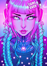 Cyber Punk Anime Neon Cool Girl Poster Aesthetic Purple Canvas Painting Wall Art Prints Pictures Gamer Room Home Decoration