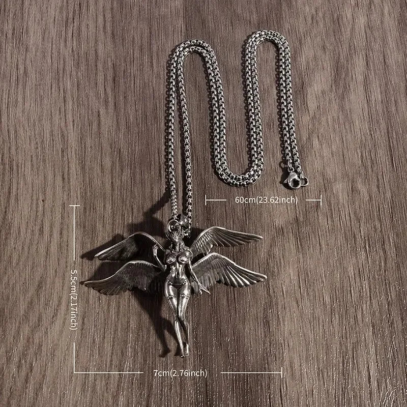 Retro Fallen Angels Necklace for Men Women Holy Four Wings Angel Goddess Pendent Punk Personality Jewelry Anniversary Gifts