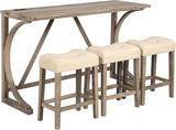 59'' Industrial 4 Piece Bar Table Set with Power Outlet, 3 Padded Stools for Kitchen, Living Room, Dining Room, Brown