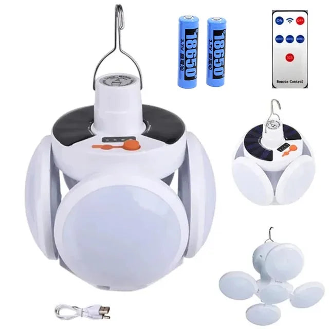 Outdoor Solar Folding Light Portable USB Rechargeable LED Bulb Search Lights Camping Torch Emergency Lamp for Power Outages