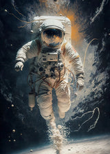 Astronaut Spaceman Oil Painting Wall Art Vibrant Sci-Fi Canvas Print Poster Colorful Outer Space Themed Living Room Decor Gift