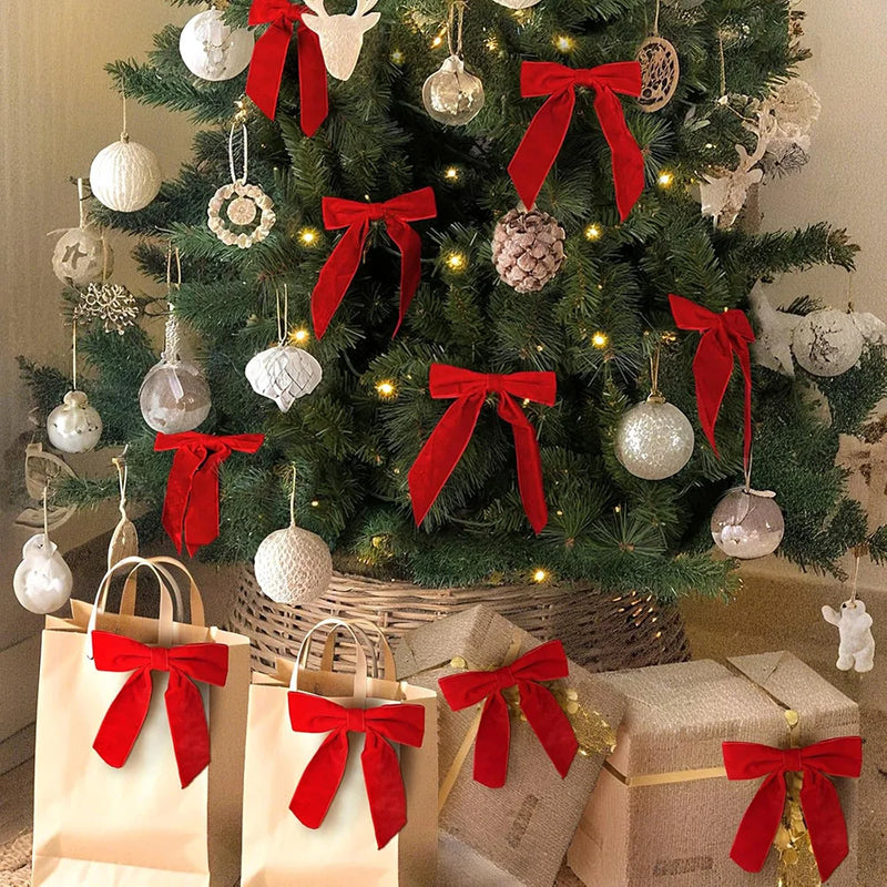 20/40/100Pcs Christmas Bows Decorations Velvet Bows for Xmas Tree Ornaments with Ribbon for Wreath Garland Gift Wrapping Crafts