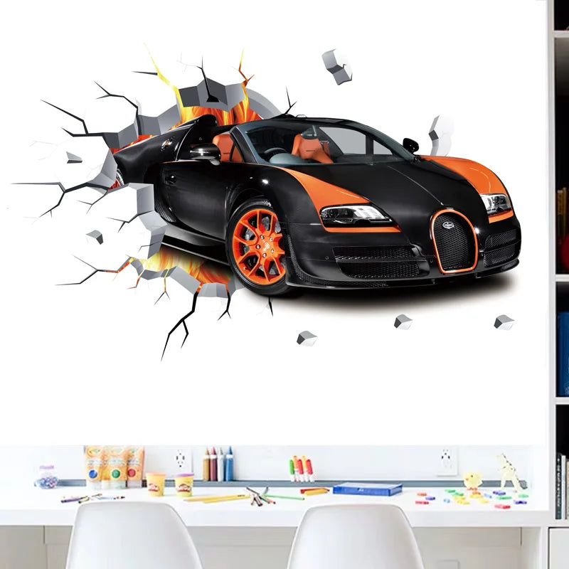 3D Supercross Vehicle Wall Stickers Wild jeep Broken Wall Poster Wall Art Car Decal Kids Room Decoration murals Boys Favors