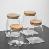 Square Bottom Circular Mouth Micro Landscape Glass Jars with Bamboo Lid Glass Vase Succulent Moss Bansai Glass Terrarium