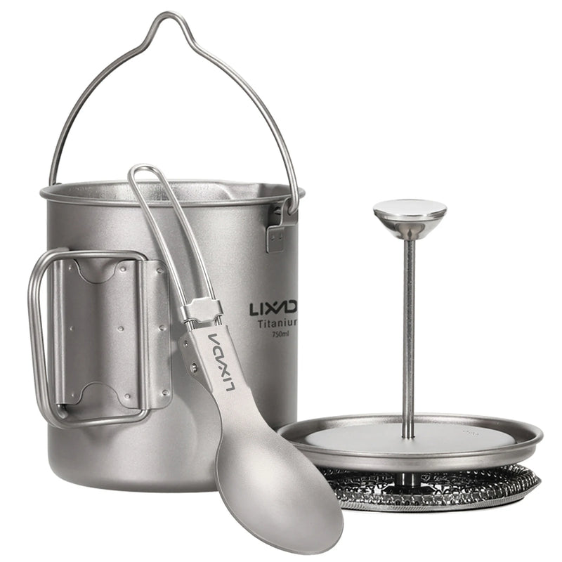 Lixada 750ml Titanium Cup Coffee Cup Mug French Press Pot Coffee Maker with Lid Outdoor Camping Cooking Pot