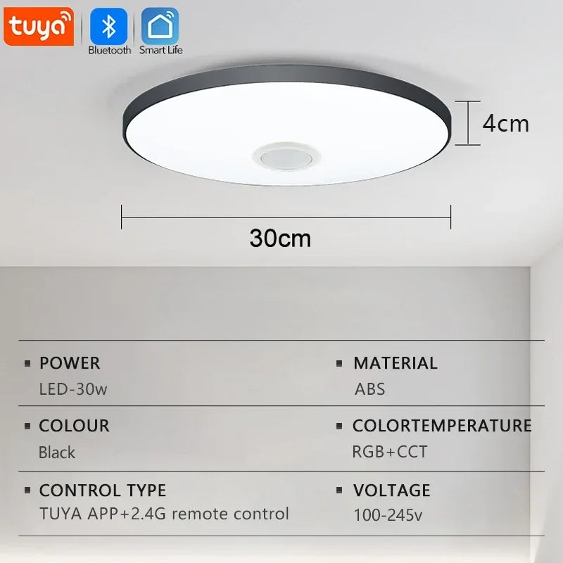 TUYA Smart Music Ceiling Light LED RGB Remote Control APP Bluetooth Audio Home Decorative Light Living Room Bedroom Ceiling Lamp