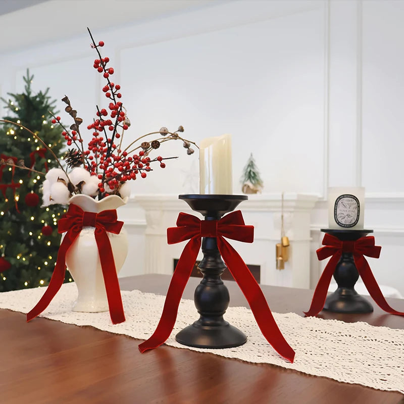 12pcs Christmas Bow Decorations Velvet Ribbons Xmas Wreaths Gift Ties Diy Home Holiday Decorations Pendants Party Supplie