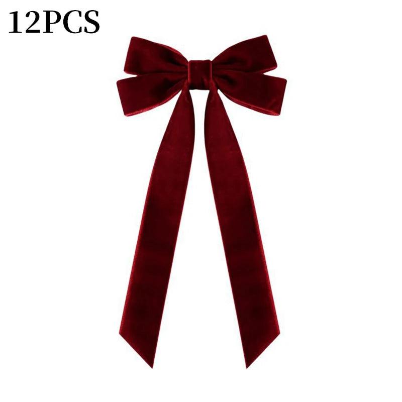 12pcs Christmas Bow Decorations Velvet Ribbons Xmas Wreaths Gift Ties Diy Home Holiday Decorations Pendants Party Supplie