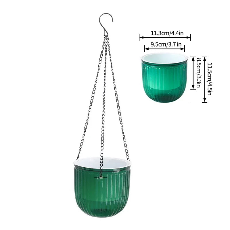 Self Watering Hanging Planters Indoor Flower Pot Outdoor Hanging Basket Plant Hanger with 3Hooks Drainage Hole Home Garden Decor