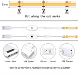 1m-5m USB COB LED Strip Light 5V 320LEDs/m DIY TV Mirror Backlight Flexible Ribbon Tape Touch Sensor Dimmable Kitchen Room Lamp
