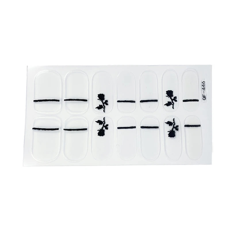 Shiny Self-adhesive Nail Stickers Short Black Lacquer Strips For Nails Full Cover False Nails Stickers Waterproof Manicure Film