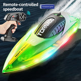 Rc Speed Boat Toys High Speed With LED Light Rechargeable Waterproof Outdoor Water 2 Hours Endurance Speedboat Kids Toys Gifts