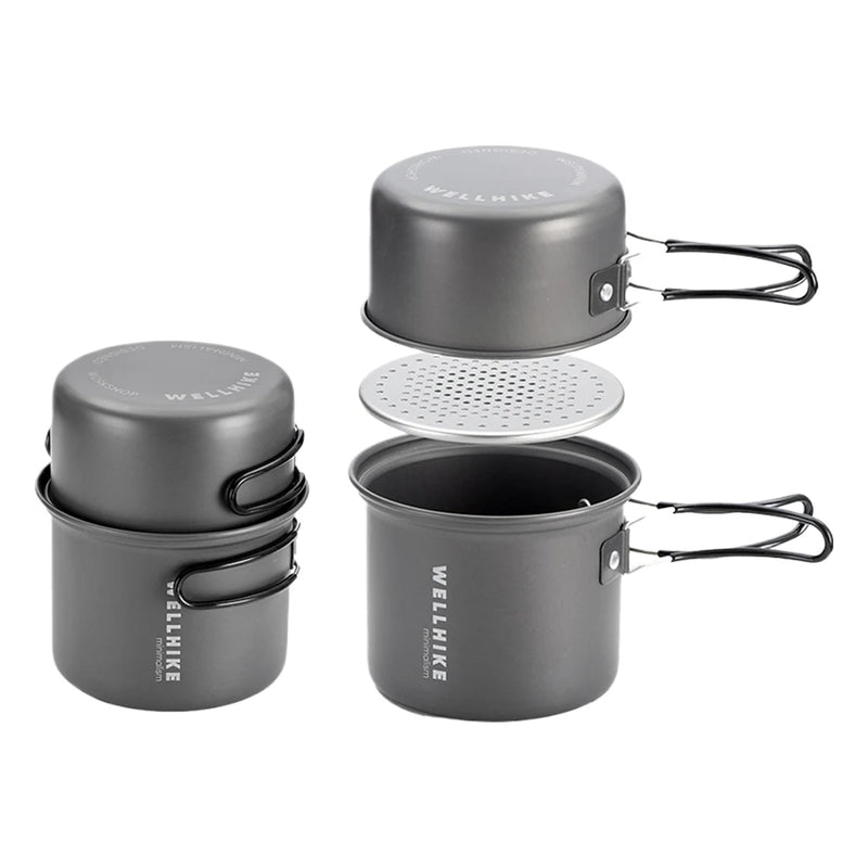 WELLHIKE Camping Cookware Set with Water Kettle Portable Camping Stove Tableware Pot Outdoor Fishing Camping Kitchen Supplies