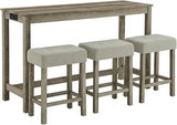 59'' Industrial 4 Piece Bar Table Set with Power Outlet, 3 Padded Stools for Kitchen, Living Room, Dining Room, Brown