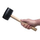 Rubber hammer with wooden handle and hook for camping, tent pegs