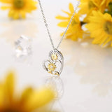 Fansilver Pendant Necklace S925 Sterling Silver Chain Gold Plated Sunflower Heart Chain with Shiny Cubic Zirconia Cute Jewelry
