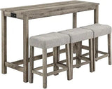 59'' Industrial 4 Piece Bar Table Set with Power Outlet, 3 Padded Stools for Kitchen, Living Room, Dining Room, Brown