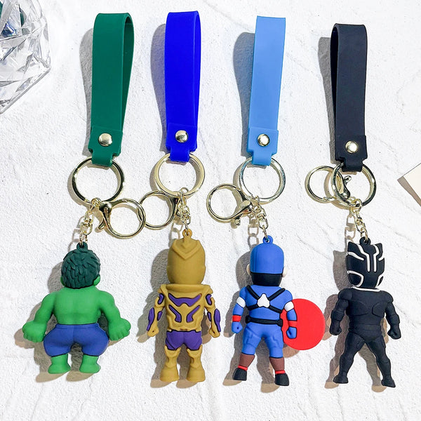 Avengers Cartoon Captain Spider Man Silicone Keychain Ironman Hulk Deadpool Doll Keyring Bag Accessories Car Key Chain