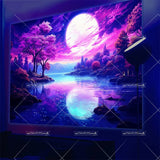 Mountain Moon Blacklight Tapestry UV Reactive Glow in The Dark Tree  Neon Tapestry Wall Art Decor Aesthetic Party Backdrops
