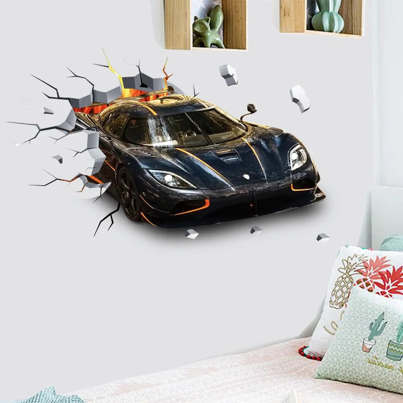 3D Supercross Vehicle Wall Stickers Wild jeep Broken Wall Poster Wall Art Car Decal Kids Room Decoration murals Boys Favors