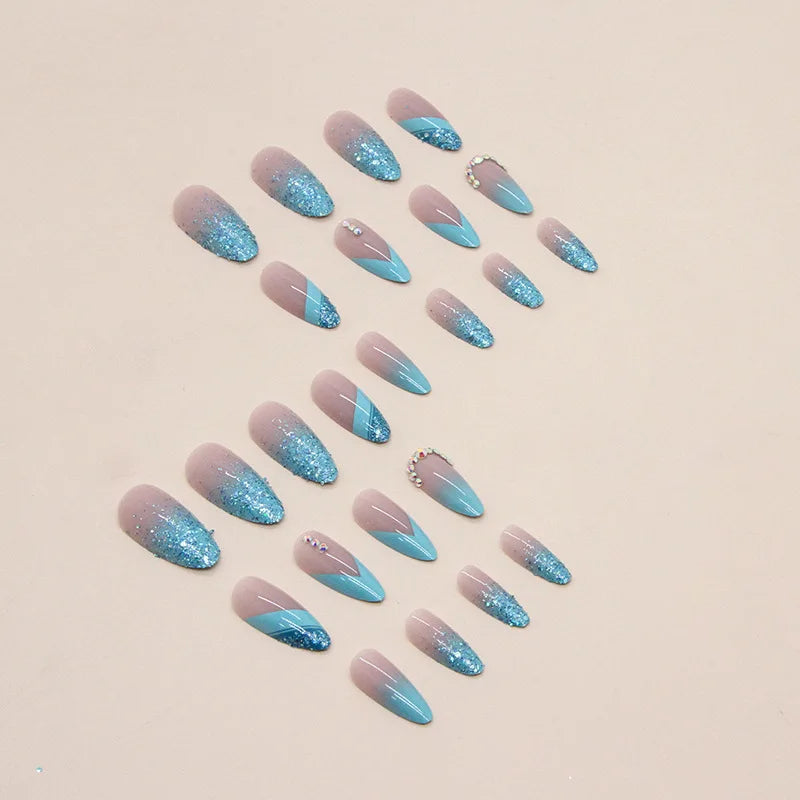 24-piece Long French Minimalist Flash Drill Nail with 1 Jelly Glue and 1 Nail File