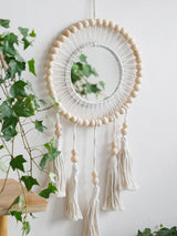 Wall Mirror Macrame Wooden Beads Decorative Mirrors Boho Home Decoration Room Decors Aesthetic Wall Art For Living Room Bedroom