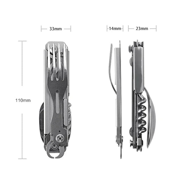 Multifunctional EDC folding outdoor tableware camping portable meal knife fork spoon bottle outdoor camping cookware titanium