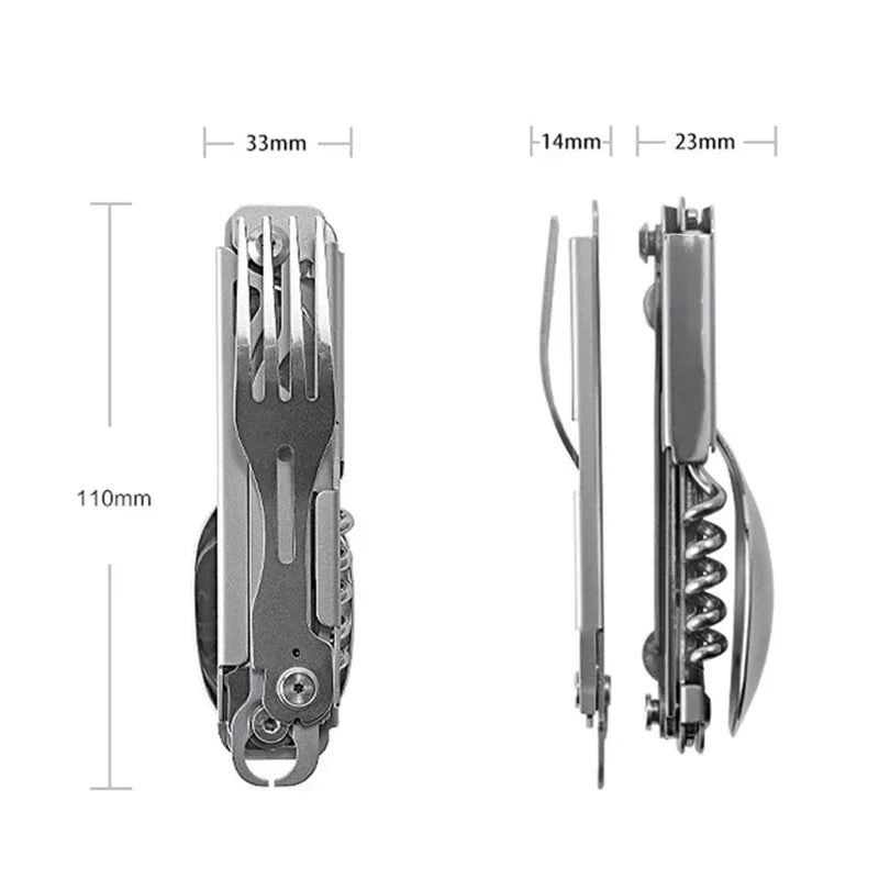 Multifunctional EDC folding outdoor tableware camping portable meal knife fork spoon bottle outdoor camping cookware titanium