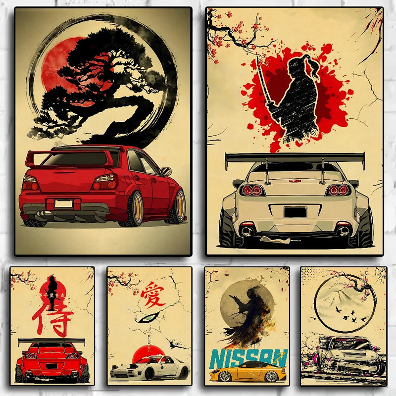 Japanese Cars Samurai Poster Poster HD art sticky wall waterproof home living room bedroom bar aesthetic decoration