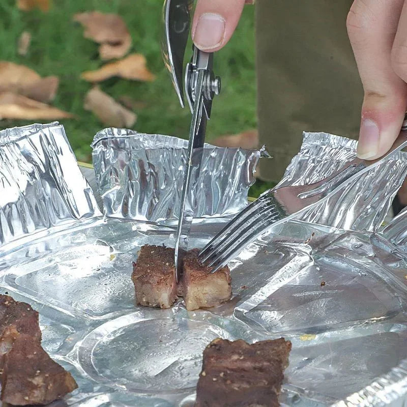 Multifunctional EDC folding outdoor tableware camping portable meal knife fork spoon bottle outdoor camping cookware titanium