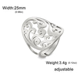 COOLTIME Vintage Filigree Flower Wave Adjustable Ring for Women Stainless Steel Aesthetic Rings Bohemian Jewelry Wedding Gift