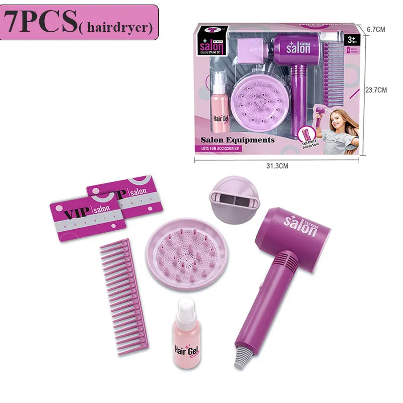 Kids Hair Beauty Makeup Set Girl Simulation Hair Dryer Fashion Styling Tool Pretend Play Children Toys House Gift