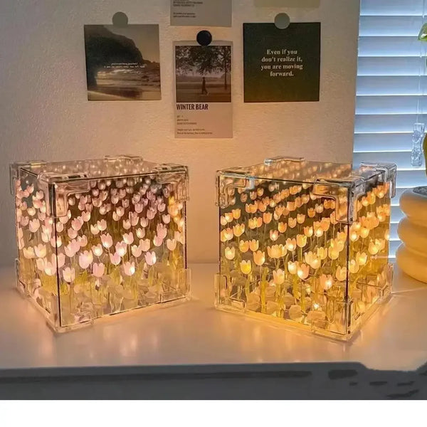 Creative Diy Tulip Flower Sea Cube Three-Dimensional Small Night Lamp Material Package for Girlfriend Couple Girlfriends