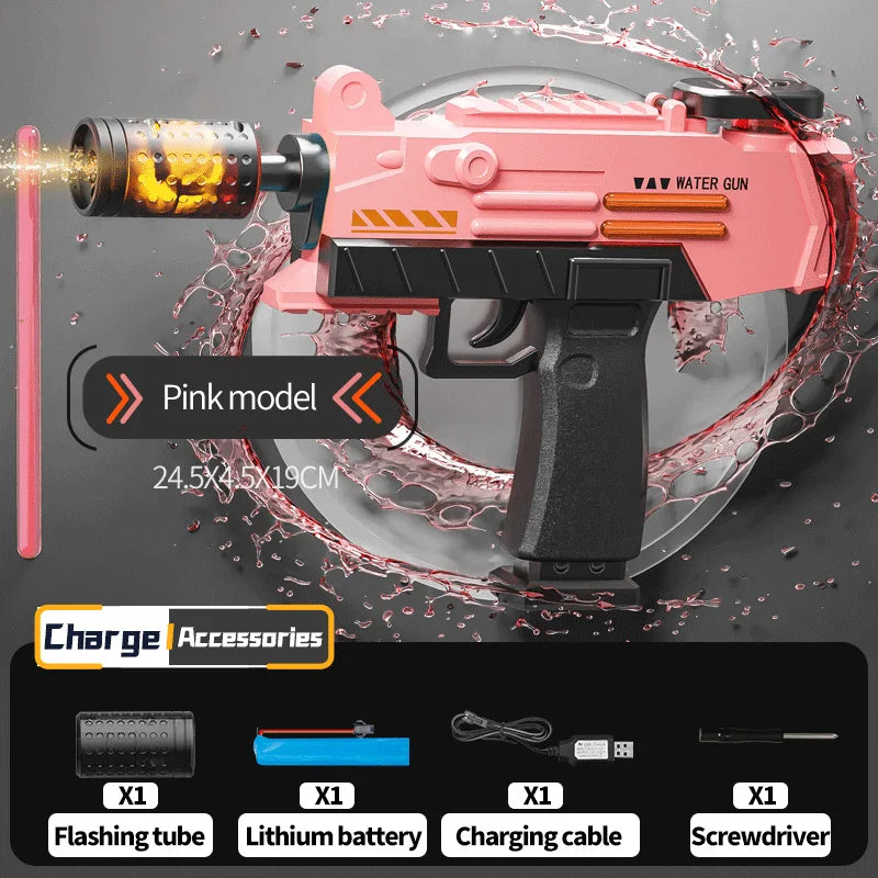 Electric UZI Flamethrower Water Gun Toy High-Power Full Automatic Water Shooter Outdoor Games for Kids Adults Summer Fun Toys