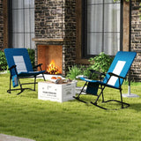 Oversized Folding Rocking Chair, Padded Patio Lounge Rocker w/Metal Frame, Armrests, Side Pocket, Lightweight Portable Rocking