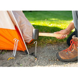 Rubber hammer with wooden handle and hook for camping, tent pegs