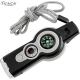 1 Emergency Survival Whistle with Lanyard Multifunctional Tool Multi-Functional LED Outdoor Compass Hiking Electronic Whistle