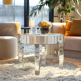 LUVODI Luxury Modern Round Mirrored Accent Side Table with Crystal Diamonds Inlay for Bedside Table
