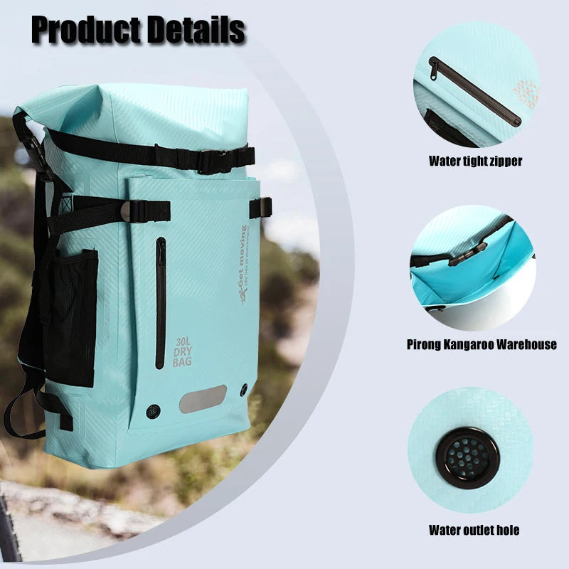 30L Waterproof backpack, travel backpack storage bag, sports outdoor bag, beach swimming waterproof bag, dry wet separation
