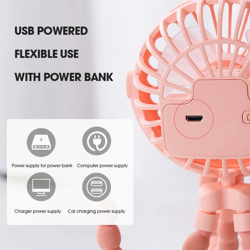 Fan Portable Desktop Folding Fan,Outdoor Baby Stroller Handheld Fan, Summer Mute Small Multifunctional Octopus Mini Fan