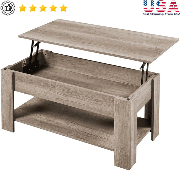 Wooden Lift Top Coffee Table with Hidden Storage and Open Shelf Great Small Spaces Multi-Functional Living Room Furniture