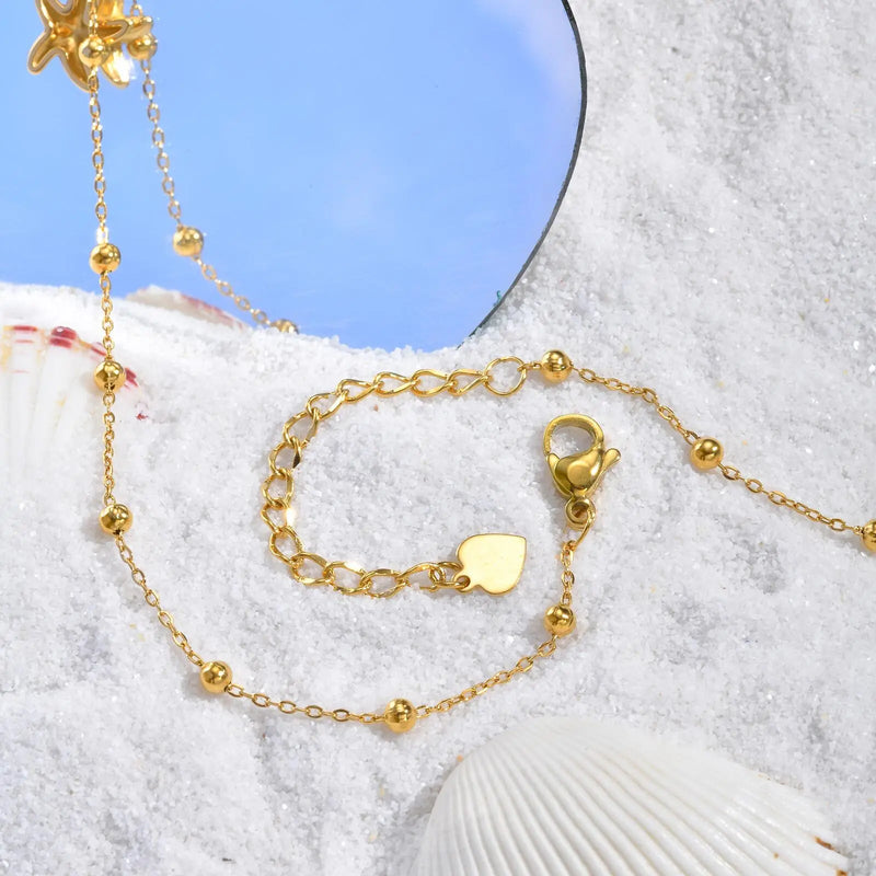 Vnox Ocean Style Stainless Steel Pearl Conch Necklace Summer Jewelry For Women Girl Gold Color Bead Chain Cool Collar Heart Tail
