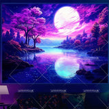 Mountain Moon Blacklight Tapestry UV Reactive Glow in The Dark Tree  Neon Tapestry Wall Art Decor Aesthetic Party Backdrops