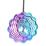 Gradient Color Wind Spinner Tree of Life Rotating Hanging 3D Mirror Wind Chimes Catcher Attachment Bird Deterrent Garden Decor