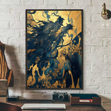 Asian Ink Style Dragon Shadow Waves Art Poster HD art sticky wall waterproof home living room bedroom bar aesthetic decoration